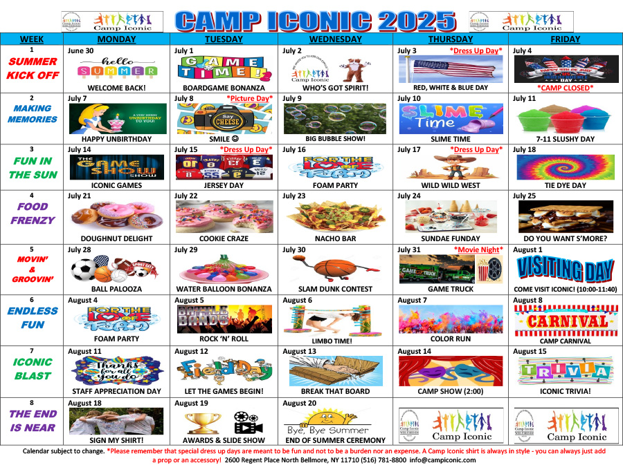 2025 Camp Iconic Calendar